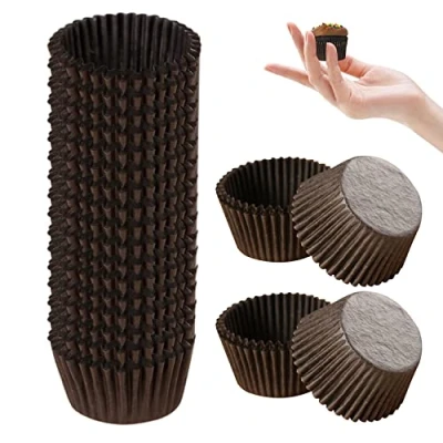 Afbeelding van 1000 stuks bruine papieren mini taartbekers, eiercake dessert koekjes schalen, speciale bakken ronde bekers, muffins, chocolade bekers
