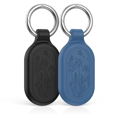 Afbeelding van MOWYEOK Houder voor Smarttag2, siliconen, GPS tracker, verborgen waterdichte houder, met sleutelhanger, geschikt sleutels, portemonnee, bagage, 2 stuks, zwart + blauw