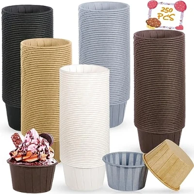Afbeelding van MULEVIP muffinvormpjes, papier, 250 stuks, muffins, papieren vormpjes, mini muffins muffinvormpjes voor bruiloft, verjaardag, feest, wit, 5 kleuren