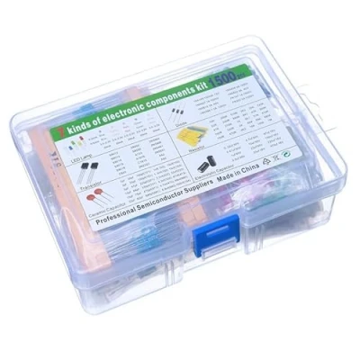 Afbeelding van KSOPUERT 1500 stuks elektronische componenten assortimentset, DIP metaallaagweerstanden, led diodes, gemeenschappelijke transistors, elektrolytische condensatoren, keramische condensatoren