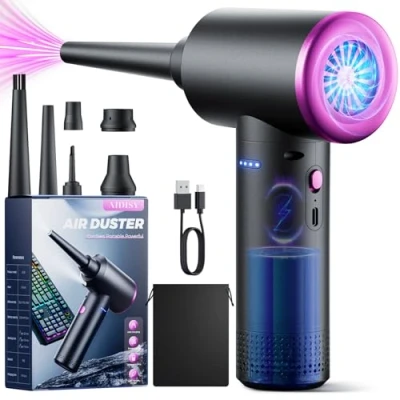 Afbeelding van Stofblazer Elektrische Perslucht 10.0.000 omw/min Persluchtspray, PC Reiniging met 9000 mAh accu, 3 Versnellingen Stofzuiger, Toetsenbord, Reinigingsset Ledlicht