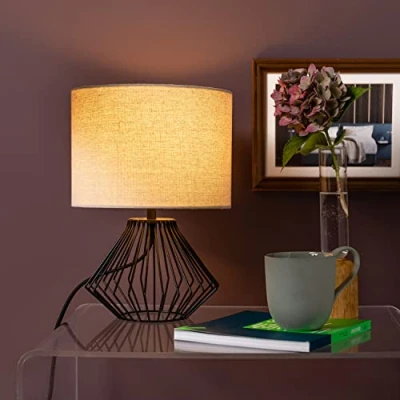 Afbeelding van Brilliant Lamp Melfort tafellamp zwart/beige metaal/bruin kunststof 1x D45, E14, 42 W