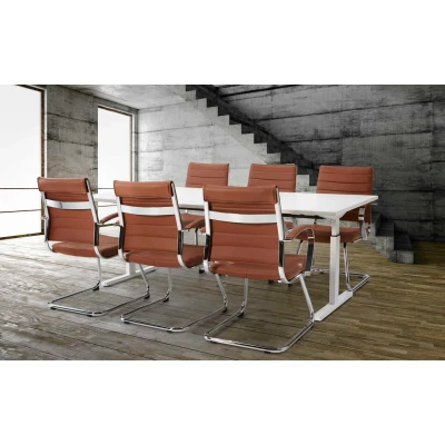 Afbeelding van T poot bureau vergadertafel Quick 200x100cm bladkleur Halifax Eiken framekleur Zwart (RAL9005)