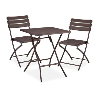 Afbeelding van Relaxdays balkonset 3 delig bistroset kunststof &amp; staal 2 persoons houtlook bruin