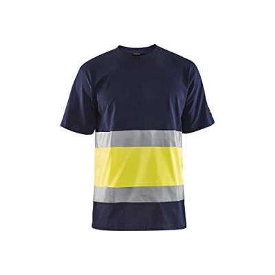 Afbeelding van T shirt High Vis lange mouw UPF 40+ UV V hals 3387 marineblauw/geel