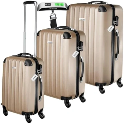 Afbeelding van tectake® kofferset met bagageweger 3 delige set Reiskoffer Trolley Hardcase champagnekleur
