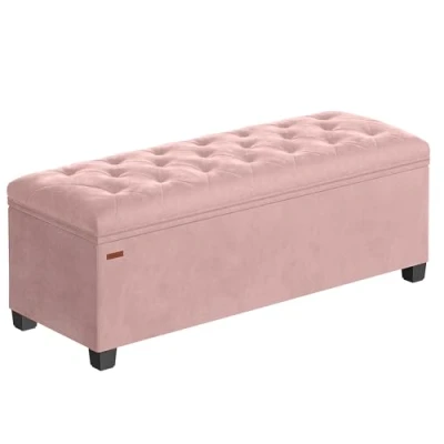 Afbeelding van SONGMICS Zitkruk met opbergruimte, zitbank poten, 40 x 110 cm voetenbank, opbergdoos, tot 300 kg belastbaar, voor woonkamer, slaapkamer, hal, pastelroze LSF089R01
