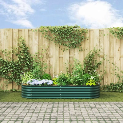 Afbeelding van vidaXL Ovale Gegalvaniseerde Stalen Verhoogde Bed voor Buitenplanten 240 X 80 44 cm Duurzaam Modern Ontwerp Perfect Groenten en Bloemen in Tuinieren