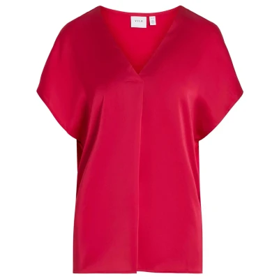 Afbeelding van VILA MIT Kurzen ÄRMELN Vausschnitt Tshirt basic, Dames, Maat: 38, Cerise