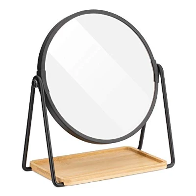 Afbeelding van Navaris make up spiegel Tafelspiegel met opbergruimte voor sieraden Staande cosmetische 2x vergroting Zwart