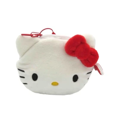Afbeelding van CyP Brands Hello Kitty, Sanrio, portemonnee, tas, 3D figuur, Kuromi gezicht, pluche, zwart, officieel product, Wit, Sanrio Kitty Portemonnee