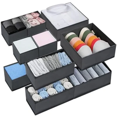 Afbeelding van MOOING 10 delige lade organizer, opbergsysteem voor laden, opvouwbare opbergdoos, stof, ondergoed kastladeverdeler beha&#039;s, sokken, stropdassen, kleding