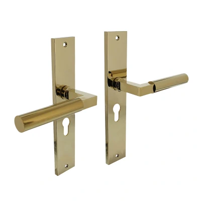 Afbeelding van Deurklink Bau Stil op schild messing titaan PVD met profielcilindergat 55mm