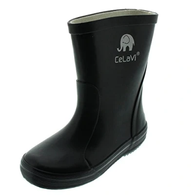 Afbeelding van Celavi Kinderen unisex waterdichte rubberlaarzen, 100% natuurlijk rubber regenlaarzen, maat: 19, kleur: zwart, 1147