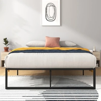 Afbeelding van ZINUS Lorelai Platformbed van metaal, 36 cm, stalen lattenbodem, opbergruimte onder het bed, eenvoudige montage, 140 x 200 zwart