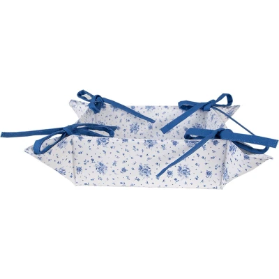 Afbeelding van Clayre &amp; Eef Broodmand 35x35x8 cm Wit Blauw Katoen Vierkant Roosjes