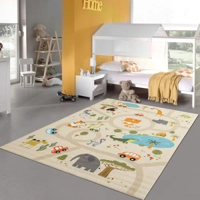Afbeelding van Teppich Traum Kindertapijt kinderkamer tapijt safari street antislip beige 100 x 200 cm