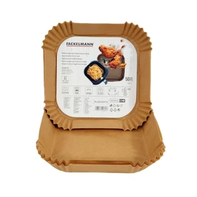 Afbeelding van Fackelmann Papierwaaiers voor luchtfriteuse, vierkant airfryer papier, antiaanbaklaag en hittebestendig tot 230 C, accessoires 20 x 4,5 cm, geschikt Cosori, Cecotec meer,