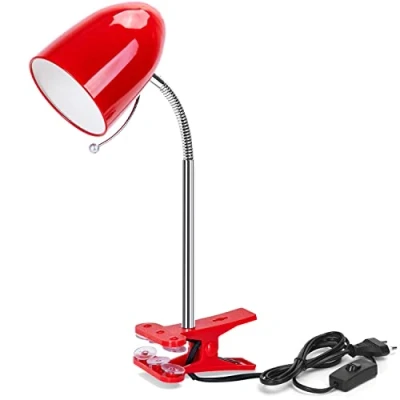 Afbeelding van Aigostar Tafellamp met Clip Retro Rood,Desk Lamp Zonder Gloeilamp,Leeslamp on Compatibel E27 Type LED Lamp, Flexibele Hals Verstelbaar,1,53m Kabel Schakelaar,Clamp Lamp,Reading