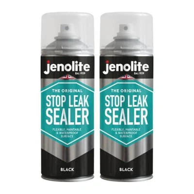 Afbeelding van JENOLITE Stop Leak Afdichtingsspray ZWART 2x400ml Lekdichtingsmiddel voor dakgoten en platte daken Waterdichte afdichting Dicht &amp; stopt lekkages Duurzaam waterbestendig afdichtmiddel