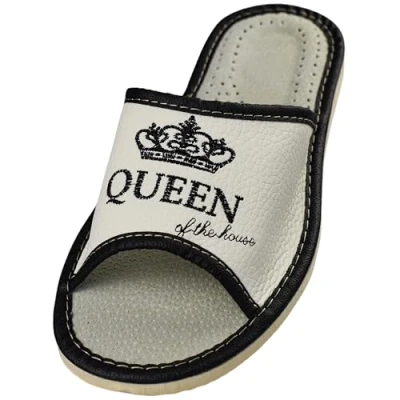 Afbeelding van Apreggio Lederen pantoffels voor dames Massief rubberen zool Comfortabel om te dragen Zacht 100% natuurproduct Handgemaakt (Wit, 40)