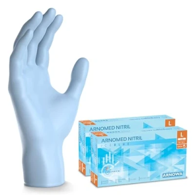 Afbeelding van ARNOMED wegwerphandschoenen lichtblauw, L, nitril handschoenen met 200 stuks per doos, poedervrij, latexvrije rubber handschoenen, verkrijgbaar in S, M, L &amp; XL