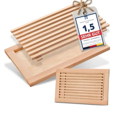 Afbeelding van 𝐅𝐄𝐈𝐍𝐇𝐎𝐋𝐙® broodsnijplank met kruimelvanger, 40 cm x 25 cm, geolied beukenhout, Made in Europe
