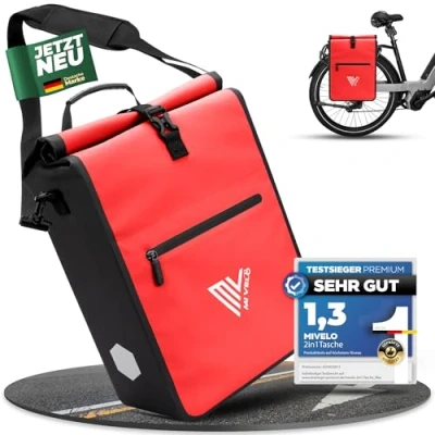 Afbeelding van MIVELO 2 in 1 fietstas voor bagagedrager, bagagedragertas, 100% waterdicht, bagagedrager (rood, 25 liter)