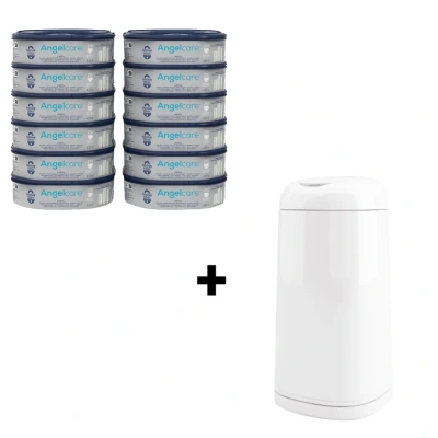 Afbeelding van Angelcare Dress Up 12 pack Navulcassette incl. Gratis Witte Luieremmer
