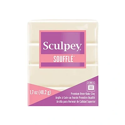Afbeelding van Sculpey Soufflé polymeer oven bakklei, ivoor, niet giftig, 1.5 oz. bar, geweldig voor sieraden maken, vakantie, doe het zelf, gemengde media en meer! Premium lichtgewicht ovenbakklei, OSFA, SU 6647