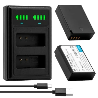 Afbeelding van Vervangende batterij (Pack van 2) en snelle dubbele oplader voor Canon LP E10 EOS Rebel T3, T5, T6, T7, Kiss X50, X70, 1100D, 1200D, 1300D 1500D 2000D 3000D 4000D