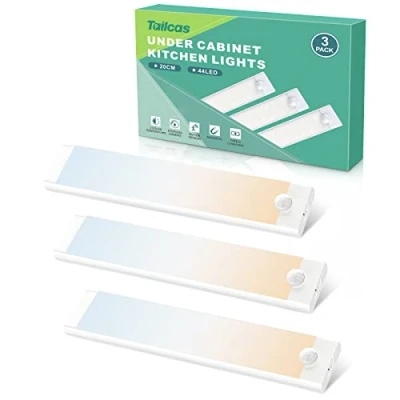 Afbeelding van Kastverlichting led met bewegingsmelder, 3 stuks, 3000 K/6000 K, dimbaar, onderbouwlamp, keuken, 44 leds, lichtstrip, batterij magneet, 2000 mAh, USB C oplaadbaar, nachtlampje voor kledingkast, trap, hal