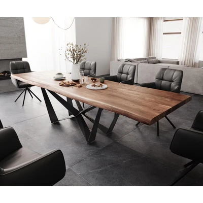 Afbeelding van DELIFE Eettafel Edge 300x100 XL acacia bruin Spider vlakstaal zwart Live
