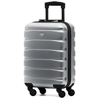 Afbeelding van Flight Knight ABS cabinekoffer compatibel met Air France, Hop! EasyJet, Ryanair en vele anderen! Handbagage, licht, cabinetas 4 wielen, Metaal zilver, 55x35x20cm, koffer