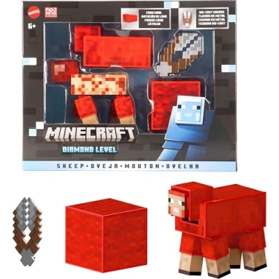 Afbeelding van Minecraft Diamond Niveau Schaap, Actiefiguur met 3 Accessoires, Verzamelaarsschaal 14 cm, Pixelontwerp, JCV22