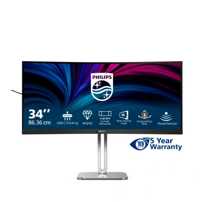 Afbeelding van Philips 34B2U5600C 34 inch WQHD gebogen monitor, in hoogte verstelbaar (3440 x 1440, 120 Hz, HDMI, DisplayPort, USB C (100 W PD), RJ45, hub) donkergrijs