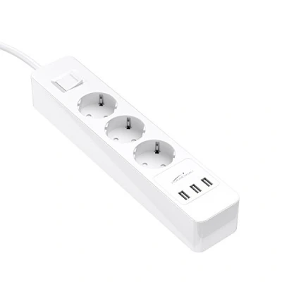 Afbeelding van KabelDirekt 3 voudige stekkerdoos, meervoudige &amp; TÜV gecertificeerde stekkerdoos met overspanningsbeveiliging en USB oplader (max. 4.000 W/250 V/16 A, verhoogde aanraakbeveiliging, wit)