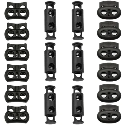 Afbeelding van 18 Pc&#039;s Koordstoppers, Dubbele Gat Springkom, Veerstop, Glijdend Plastic Glijden, Voor Trekkoord, Rugzak, Kleding, Schoenen, 3 Verschillende Stijlen