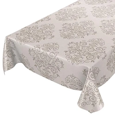 Afbeelding van ANRO Wasdoek tafelkleed/tafelzeil afwasbaar ranken barok arbeske beige 220 x 140 cm