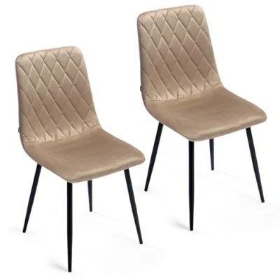 Afbeelding van Mevsim Elisia Eetkamerstoel Set van 2 Beige Fluweel Metalen Poten Woonkamerstoel Fluwelen Sofa Stoel Roestvrij Staal Keukenstoel Zwart Polyester Antislip