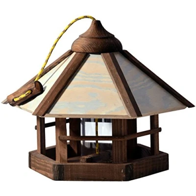 Afbeelding van dobar® 21390 Vogelvoederhuisje Camouflage Vogelvoederstation van hout Vogelhuis om op te hangen incl. voedersilo compacte vogelvilla 35 x 29 cm bruin beige grijs