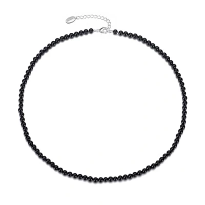 Afbeelding van Philip Jones Zwarte onyx Mini Kralen Edelsteen Ketting, Onyx, Zwart
