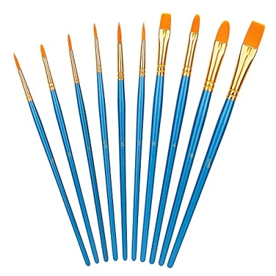 Afbeelding van Amazon Basics Kwastenset, kunst, voor artiesten, volwassenen en kinderen, 10 stuks, blauw