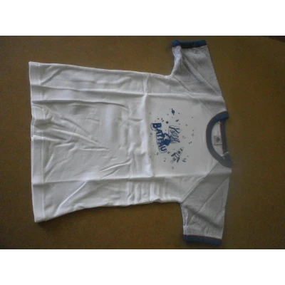 Afbeelding van Petit Bateau Onderhemd T shirt korte mouw Wit boord blauw 6 jaar 114