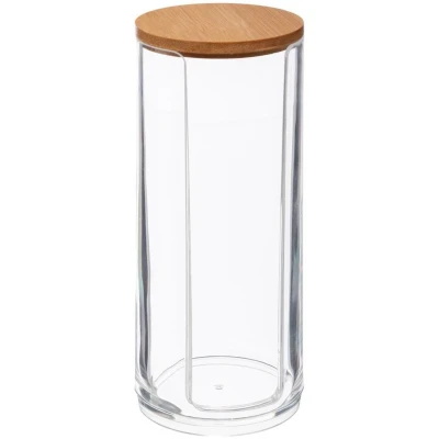 Afbeelding van Wattenschijfjes houder/box/dispenser 7,5 x 17,5 cm van kunststof/bamboe Opbergbox