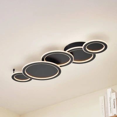 Afbeelding van Lucande LED plafondlamp Diala, zwart, metaal, 96 cm