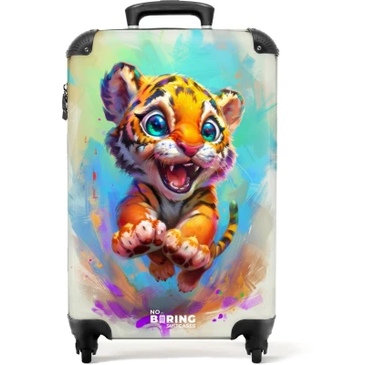 Afbeelding van NoBoringSuitcases.com® Kinderkoffer Kindertrolley Tijgerwelp Kleurrijk Handbagage koffer lichtgewicht Reiskoffer trolley Rolkoffer met wieltjes Past binnen 55x40x20 en 55x35x25