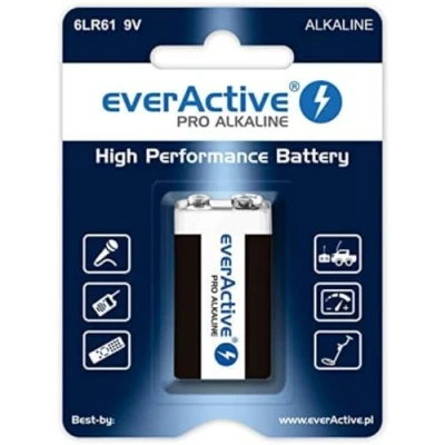 Afbeelding van everActive 9V Batterij 1 Stuk, Pro Alkaline, Block 6LR61 6F22,