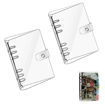 Afbeelding van Gfamous Transparante notitieboekmap, 2 stuks, transparant, ringband, A5 ringbandafdekking, waterdicht, vuilafstotend, voor notitieboeken, schilderijen,