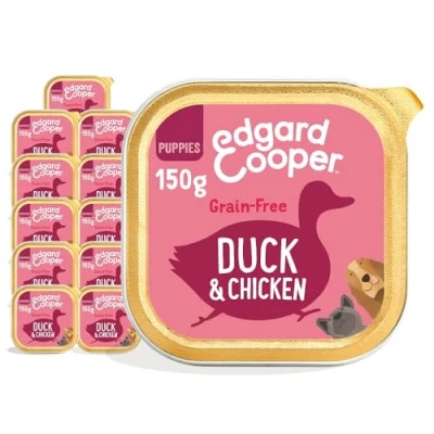 Afbeelding van 11x Edgard &amp; Cooper Kuipje Vers Vlees Puppy Hondenvoer Eend Kip 150 gr